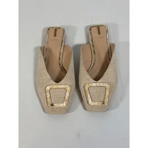 Sam Edelman Women's Mules Slides, Size 10.5, Square Buckle, Neutral Tan
